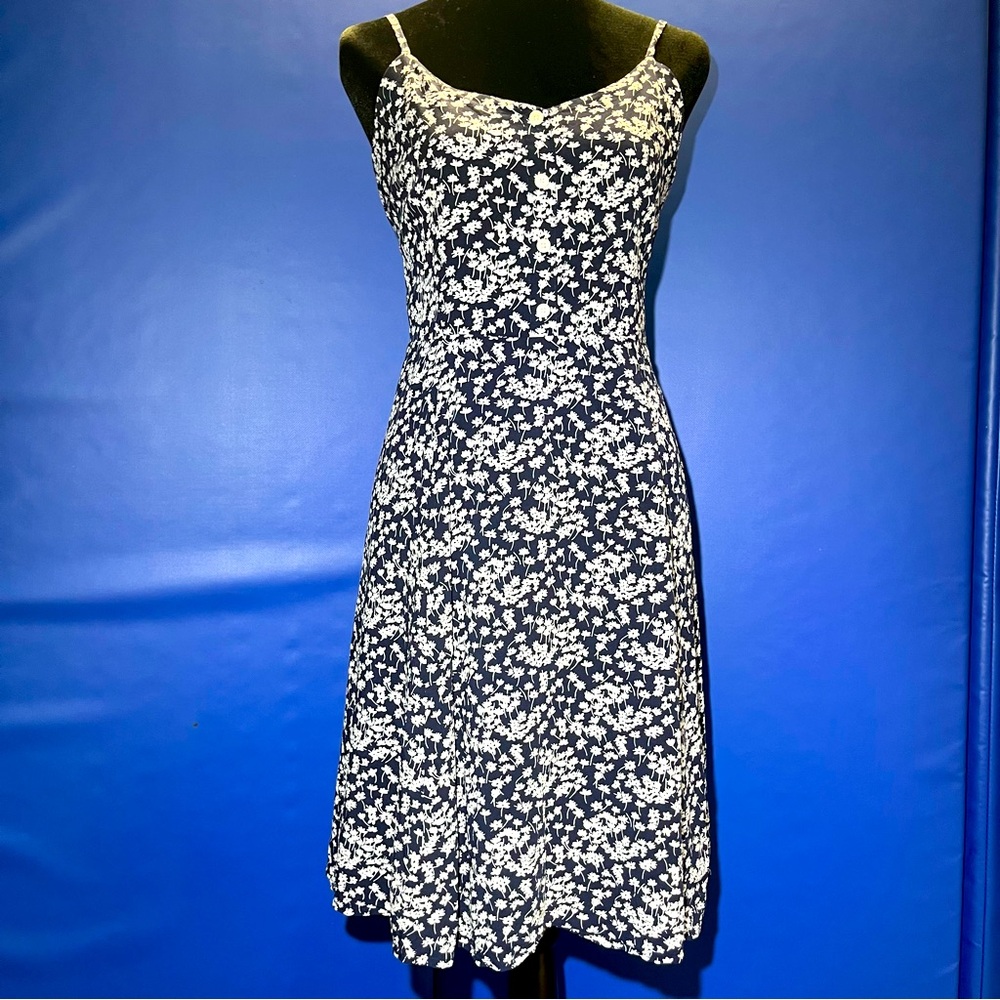 Navy Blue & White Floral Summer Dress